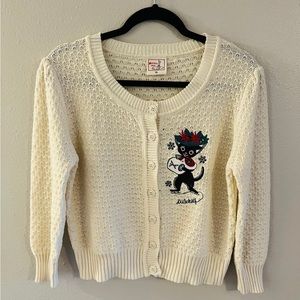 Mischief Made Knit Cardigan XL pinup cat vintage 50s christmas sweater